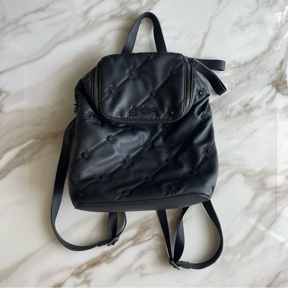 Desigual Ojo de Tigre Loen Mini Black Quilted Backpack